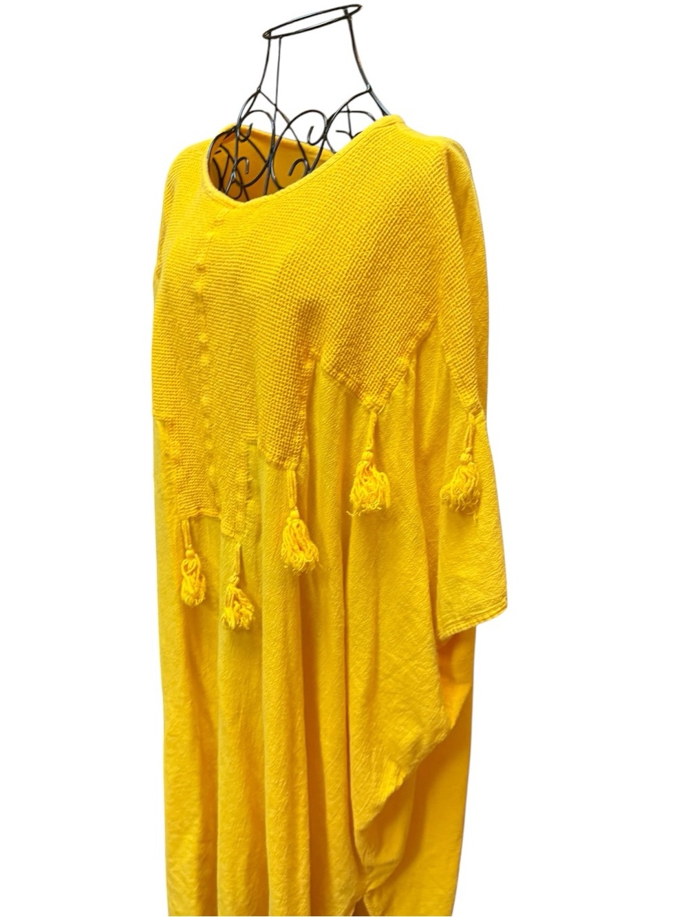 Dunes 100% Cotton Boho Tassel Kaftan Dress in Vibrant Yellow Orange - Picture 4 of 8